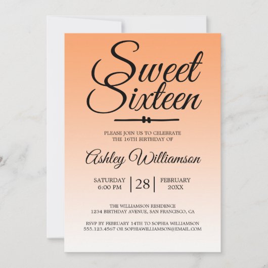 Chique Tropisch Sinaasappel Ombre Sweet 16 16e Ver Kaart (Voorkant)