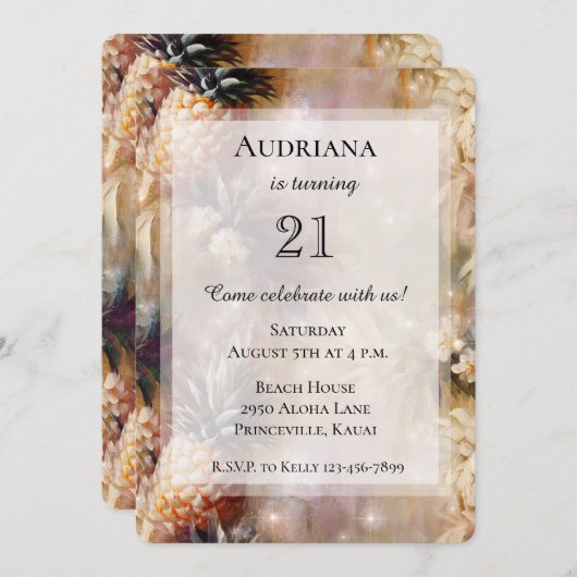 Chique tropische ananas Sparkle verjaardag Kaart (Voorkant / Achterkant)