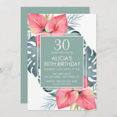 Chique Tropische Anthurium & Monstera Verjaardag Kaart (Voorkant / Achterkant)