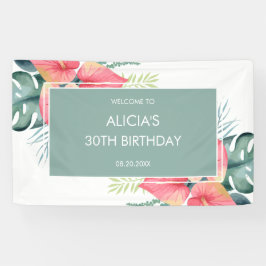 Chique Tropische Anthurium & Monstera Verjaardag Spandoek