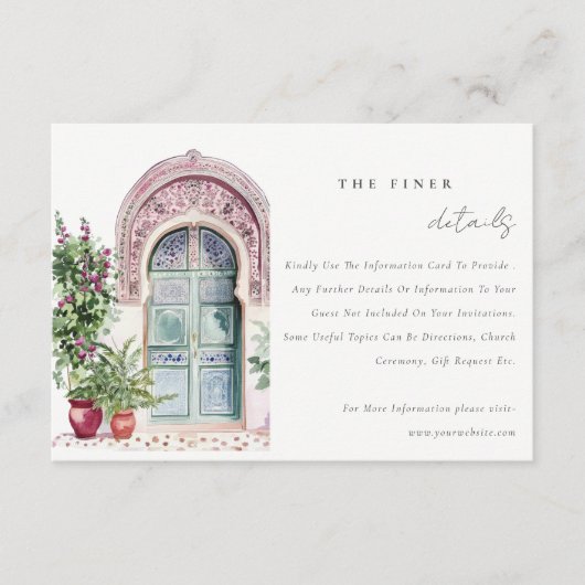 Chique tropische Marokkaanse deuropening trouwdeta Informatiekaartje (Voorkant)