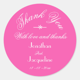 Chique Trouw Fuchsia Roze 'Dank Je' Witte Namen Ronde Sticker
