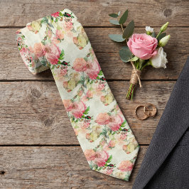 Chique trouwdas met perzik roze rozen stropdas