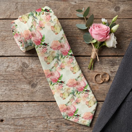 Chique trouwdas met perzik roze rozen stropdas
