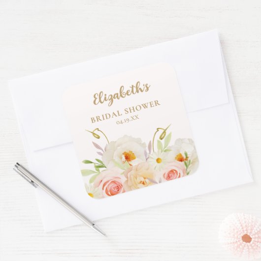 Chique Tuin Bloemen Bruidsfeest Vierkante Sticker (Envelop)
