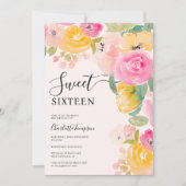 chique tuin bloemige waterverf Sweet 16 Kaart (Voorkant)