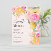 chique tuin bloemige waterverf Sweet 16 Kaart (Staand voorkant)