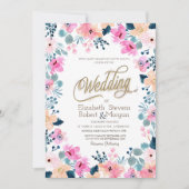 Chique tuin roze bloemen bruiloft kaart (Voorkant)