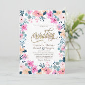 Chique tuin roze bloemen bruiloft kaart (Staand voorkant)