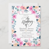Chique tuin roze bloemen bruiloft uitnodiging (Voorkant)