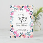 Chique tuin roze bloemen bruiloft uitnodiging (Staand voorkant)