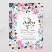 Chique tuin roze bloemen bruiloft uitnodiging (Voorkant / Achterkant)