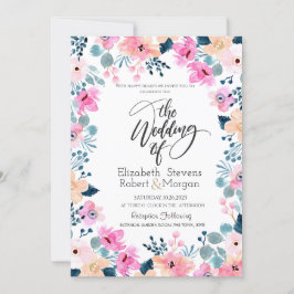 Chique tuin roze bloemen bruiloft uitnodiging