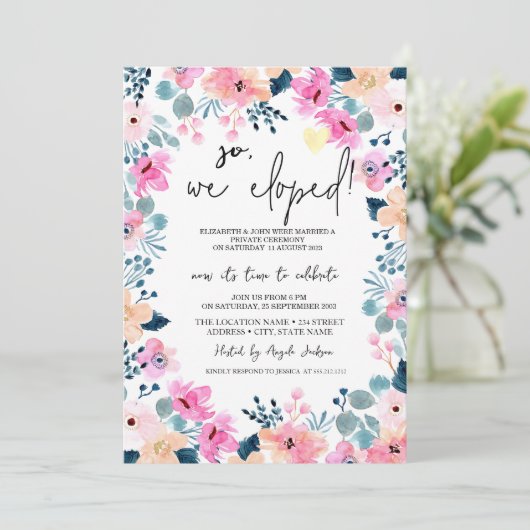 Chique Tuin Roze Bloemen Elopement Kaart (Staand voorkant)