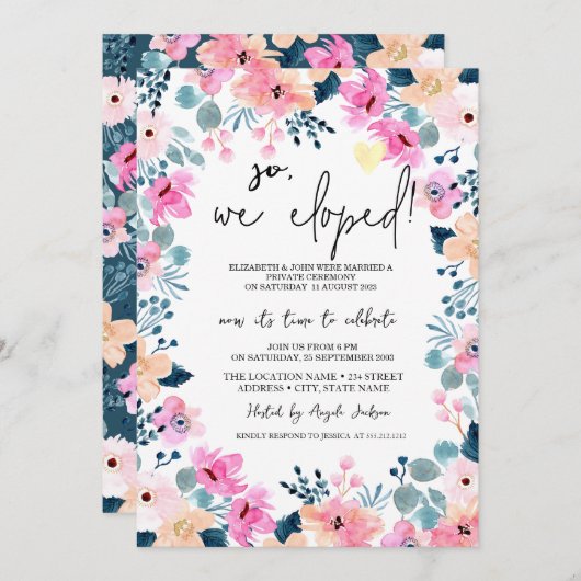 Chique Tuin Roze Bloemen Elopement Kaart (Voorkant / Achterkant)