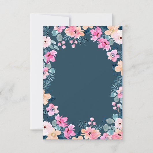 Chique tuin roze bloemen receptie kaart (Achterkant)