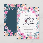 Chique tuin roze bloemen receptie kaart (Voorkant / Achterkant)