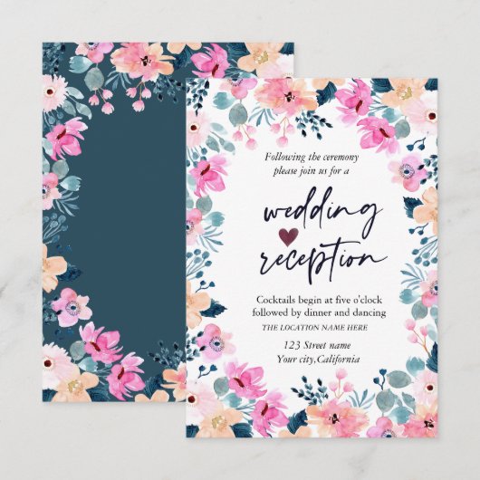 Chique tuin roze bloemen receptie kaart (Voorkant / Achterkant)