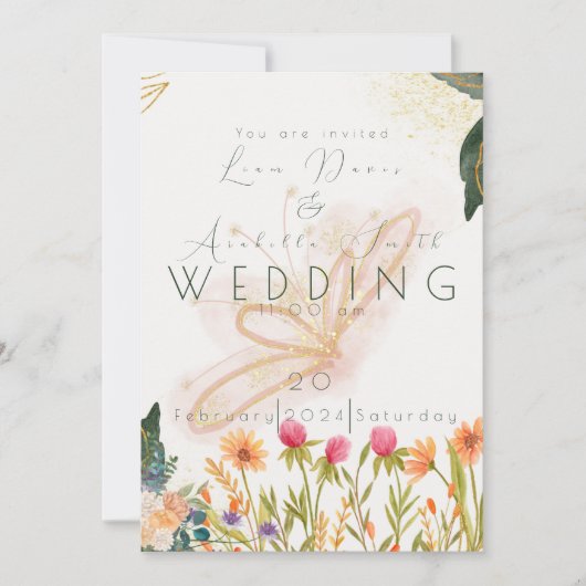 Chique Tuin Zonsopgang Butterly Bruiloft Kaart (Voorkant)