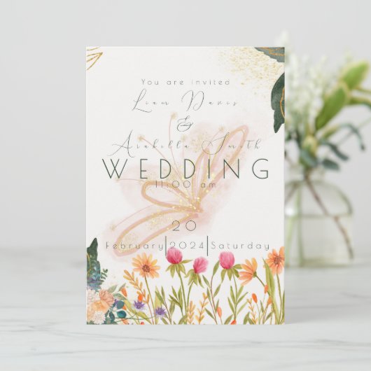 Chique Tuin Zonsopgang Butterly Bruiloft Kaart (Staand voorkant)