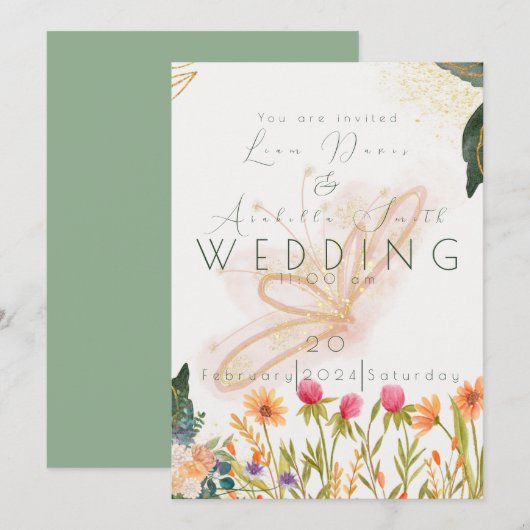 Chique Tuin Zonsopgang Butterly Bruiloft Kaart (Voorkant / Achterkant)