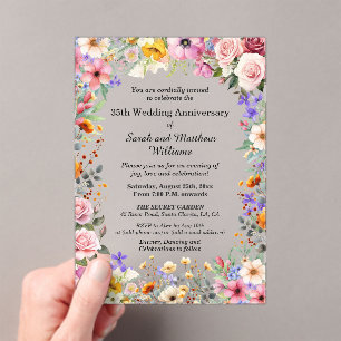 Chique Tuinbloemen 35e Huwelijksjubileum Acryl Uitnodigingen