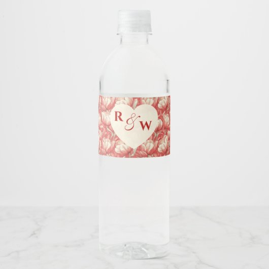 Chique Tulp Charme Achtertuin Bruiloft Waterfles Etiket (Voorkant)