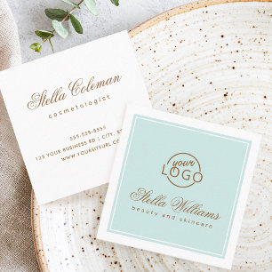 Chique turquoise aqua blauw aangepast logo minimal vierkante visitekaartje