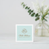 Chique turquoise aqua blue custom logo minimalist vierkante visitekaartje (Staand voorkant)