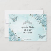 Chique Turquoise Blauwe Bloemachtige Quinceañera V RSVP Kaartje (Achterkant)