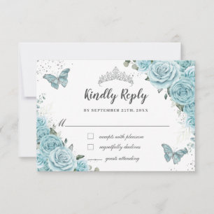 Chique Turquoise Blauwe Bloemige Quinceañera Vlind RSVP Kaartje