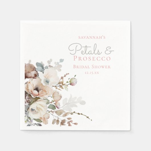 Chique turquoise bloemblaadjes en Prosecco bloemri Servet (Voorkant)