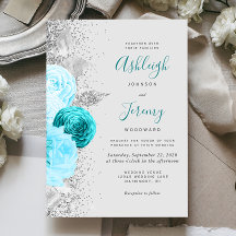 Chique Turquoise Bloemen Zilver Glitter Grijs Brui