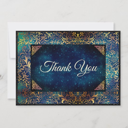 Chique turquoise bloemenfaux goud bedankkaart (Voorkant)