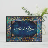 Chique turquoise bloemenfaux goud bedankkaart (Staand voorkant)