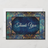 Chique turquoise bloemmotief namaak goud bedankkaart (Voorkant)