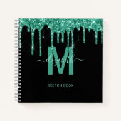 Chique Turquoise Dripping Glitter Monogram Schets Notitieboek (Voorkant)
