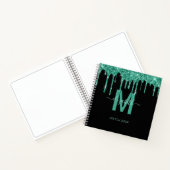 Chique Turquoise Dripping Glitter Monogram Schets Notitieboek (Binnen)