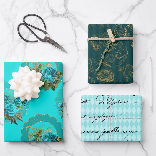 Chique Turquoise en Goud Inpakpapier Vel (Voorkant)