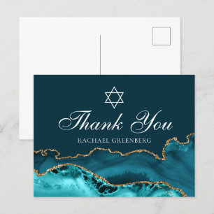 Chique Turquoise Gouden Persoonlijke Bat Mitzvah D Briefkaart