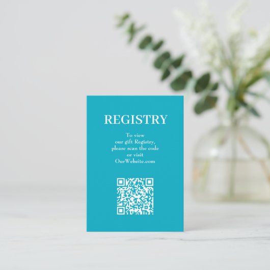Chique Turquoise Huwelijksregistratie QR Code Informatiekaartje (Staand voorkant)
