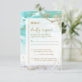 Chique Turquoise Lavendel Goud Abstract Art Bruilo RSVP Kaartje (Staand voorkant)