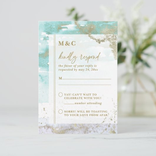 Chique Turquoise Lavendel Goud Abstract Art Bruilo RSVP Kaartje (Staand voorkant)