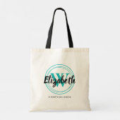 Chique Turquoise Monogram Eerste Letter Script Naa Tote Bag (Achterkant)