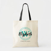 Chique Turquoise Monogram Initiaal Script Naam Tote Bag (Voorkant)