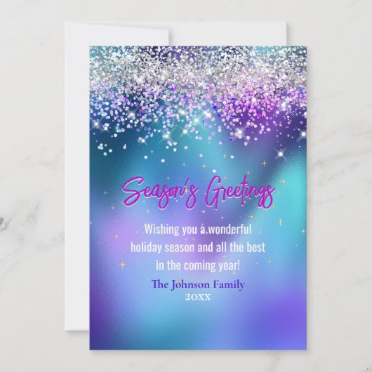 Chique turquoise paarse glitter Kerst nieuwjaar (Voorkant)