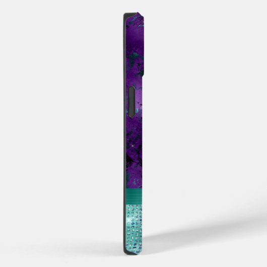 Chique Turquoise Paarse Marmer Faux Glitter Monogr Case-Mate iPhone Case (Achterkant / Rechts)