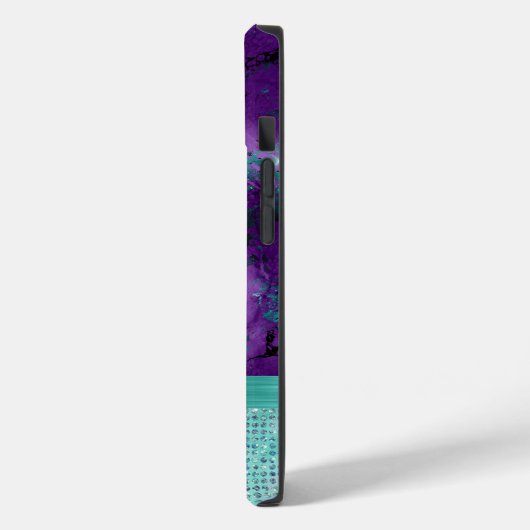 Chique Turquoise Paarse Marmer Faux Glitter Monogr Case-Mate iPhone Case (Achterkant / Links)