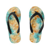 Chique Turquoise Perzik Sinaasappel Bloemen Kinder Teenslippers (Voetbed)