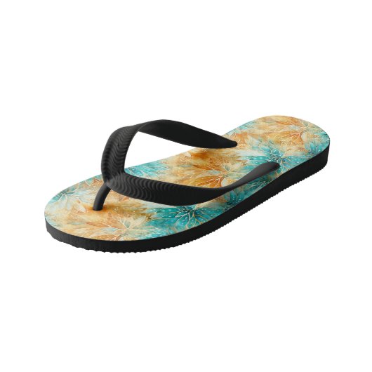 Chique Turquoise Perzik Sinaasappel Bloemen Kinder Teenslippers (Schuin)
